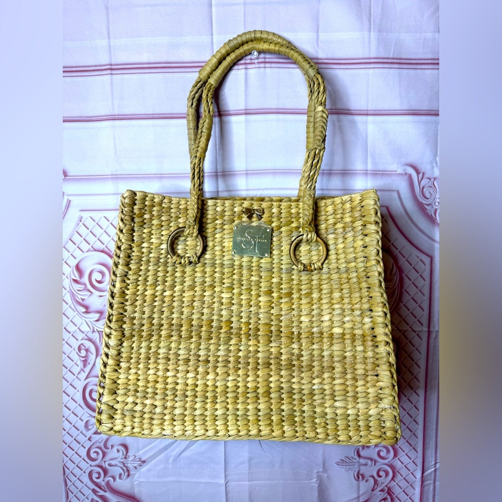 Square Straw Shoulder Handbag